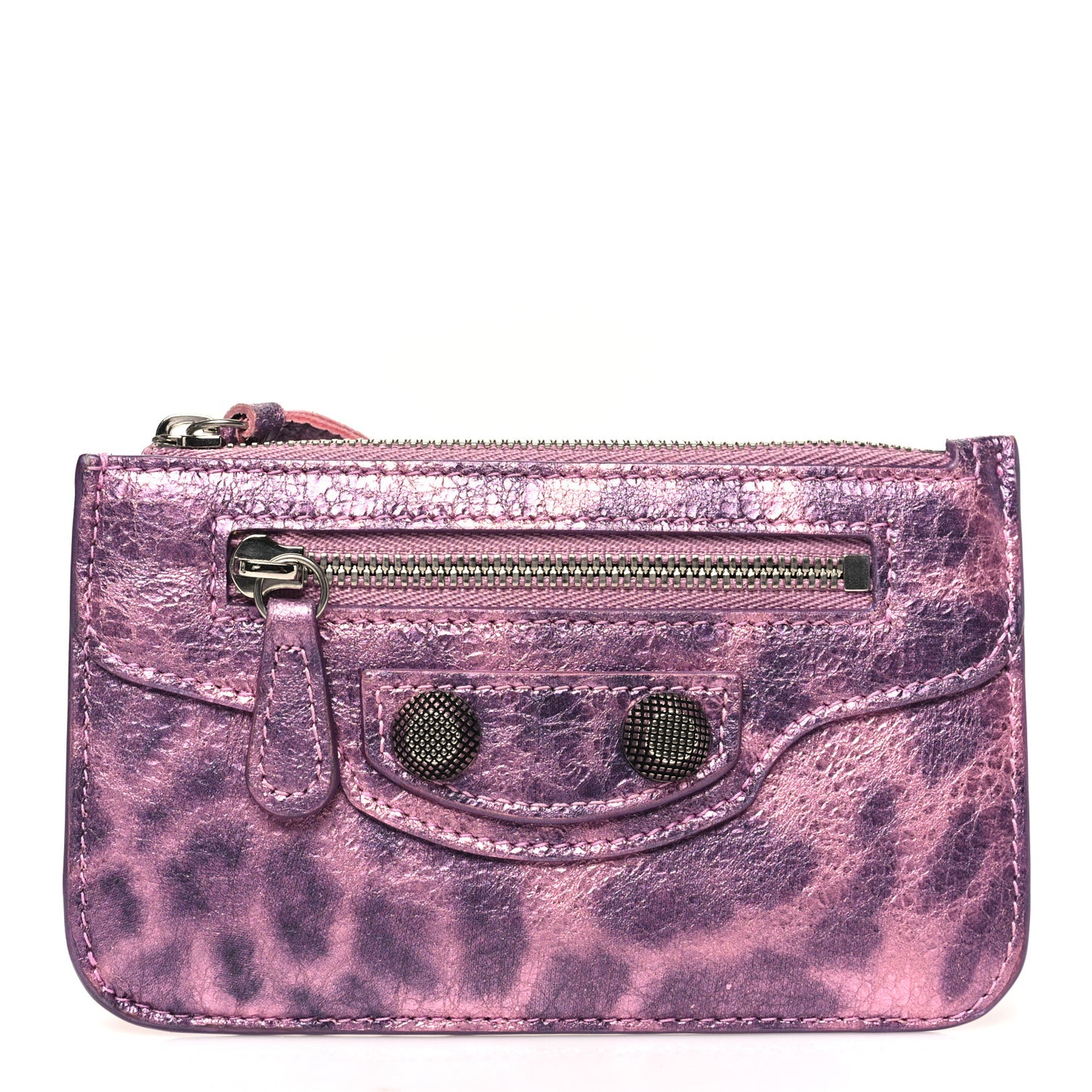 Metallic Agneau Leopard Print Le Cagole Coin Card Holder Pink