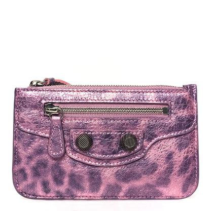 Balenciaga Metallic Agneau Leopard Print Le Cagole Coin Card Holder Pink 1 of 8