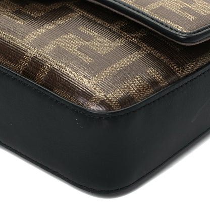Fendi Glazed Fabric Vitello Century FF 1974 Stamp Patch Mini Double F Crossbody Bag Mogano Panna Black 9 of 9