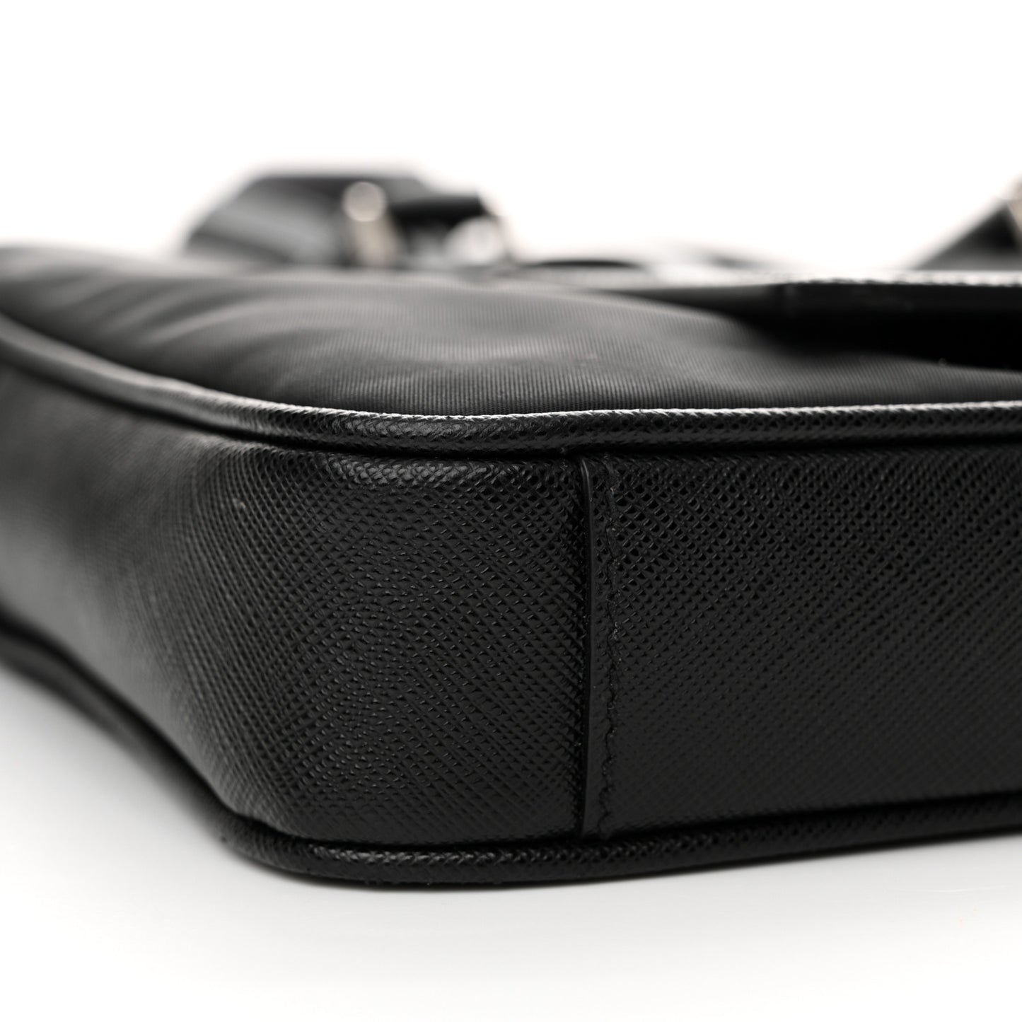 Tessuto Nylon Saffiano Metal Triangle Logo Work Bag Black