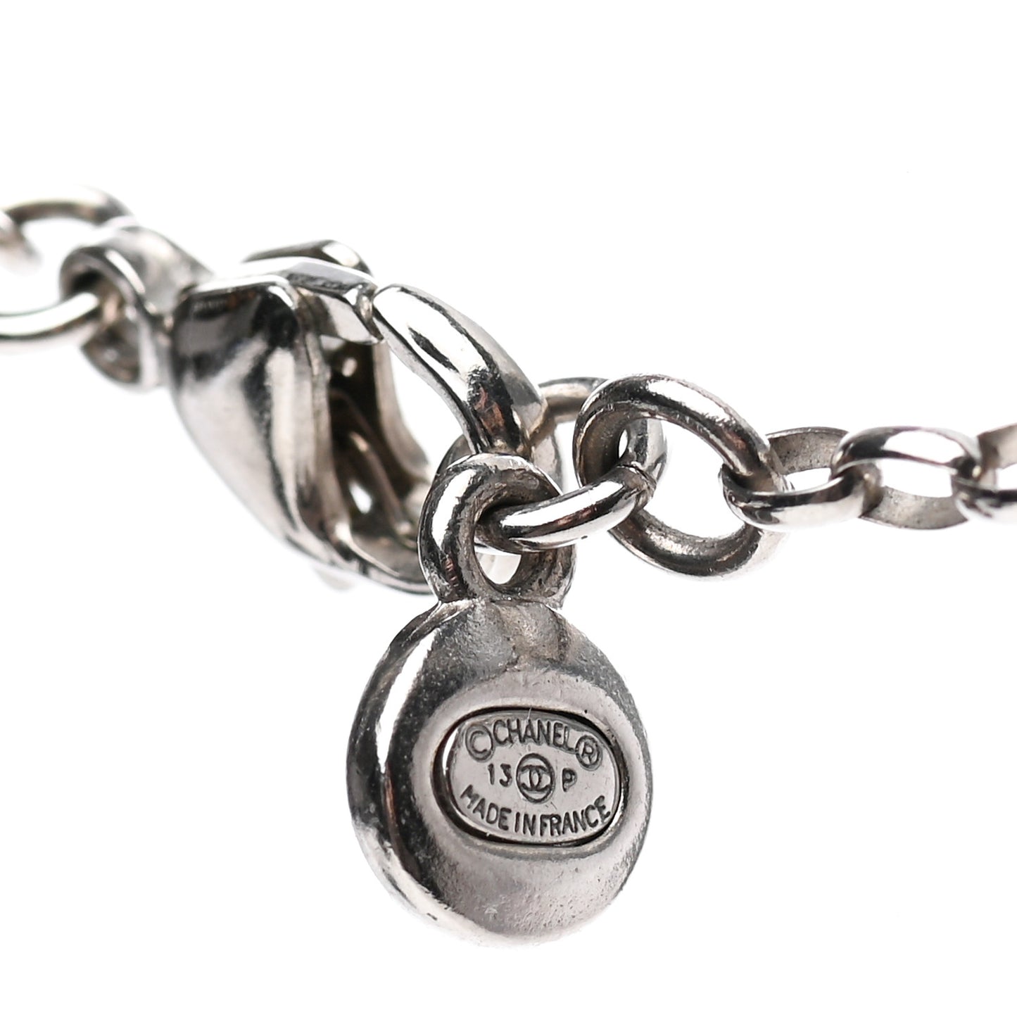 Crystal Pearl Twisted CC Drop Necklace Silver