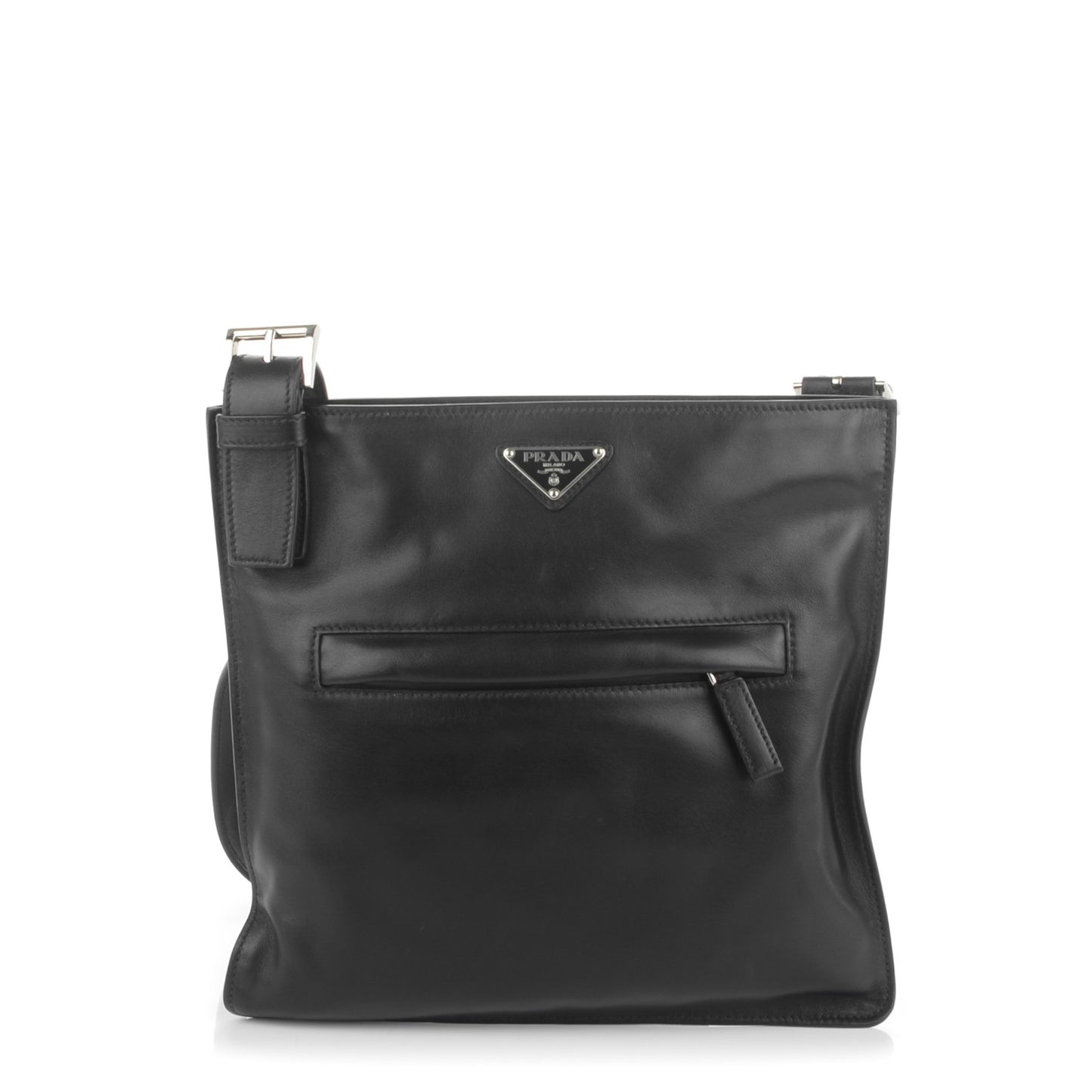Soft Calf Flat Messenger Bag Black