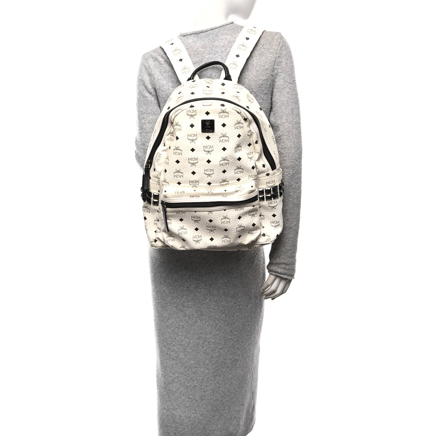 MCM Visetos Medium Side Studs Stark Backpack White 2 of 9