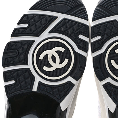 Chanel Painted Iridescent Cotton Tweed Suede Calfskin Womens CC Sneakers 39 White Silver Multicolor 6 of 9