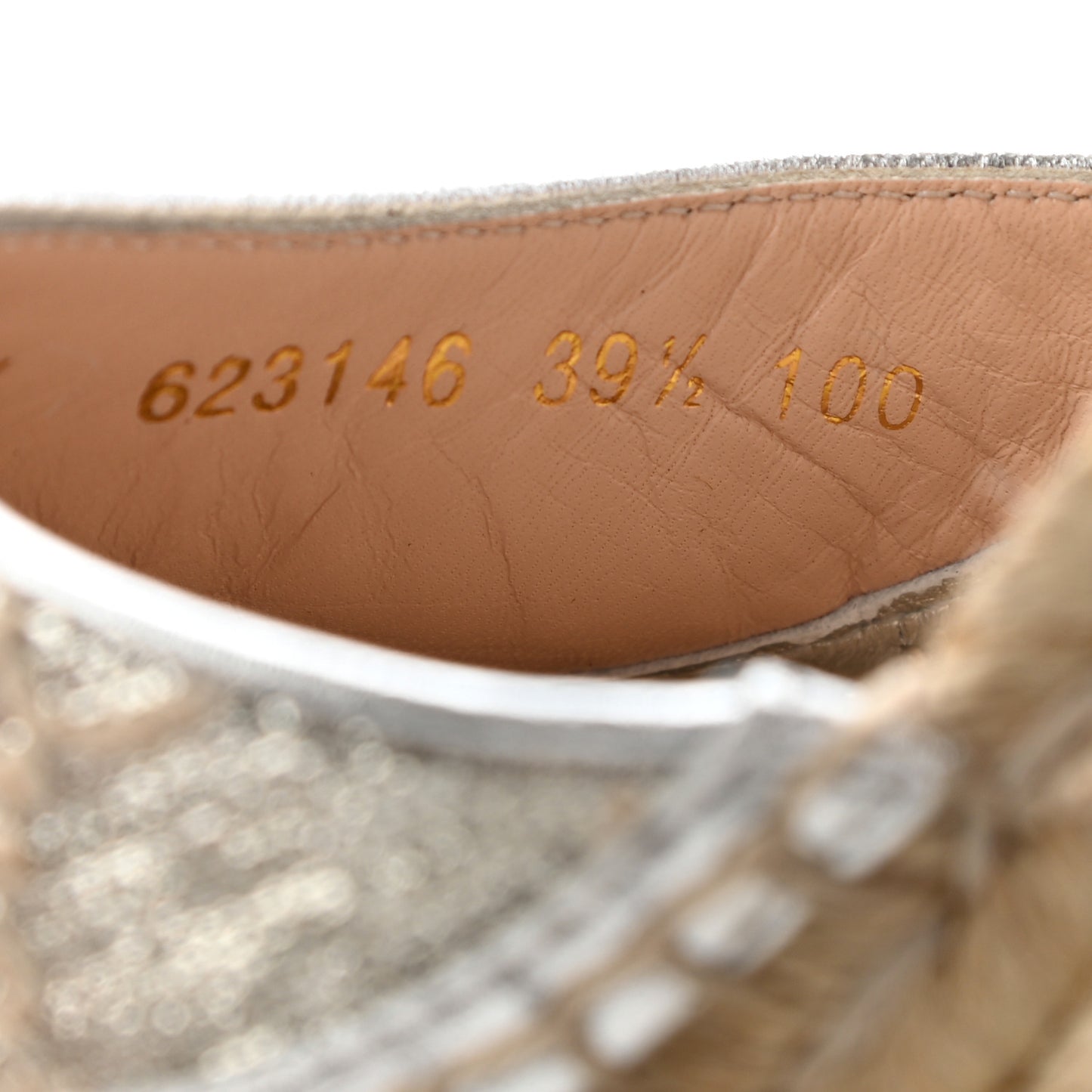 Lame GG Monogram Ankle Wrap Platform Espadrille Wedges 39.5 Silver Beige Light Grey