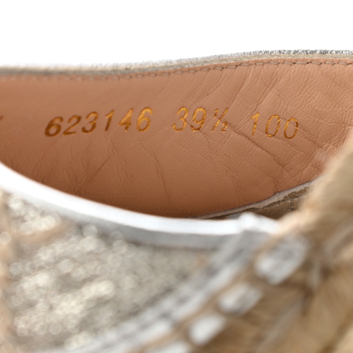 Gucci Lame GG Monogram Ankle Wrap Platform Espadrille Wedges 39.5 Silver Beige Light Grey 9 of 11