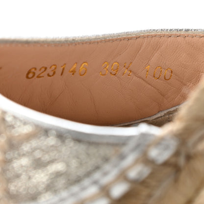 Gucci Lame GG Monogram Ankle Wrap Platform Espadrille Wedges 39.5 Silver Beige Light Grey 9 of 11