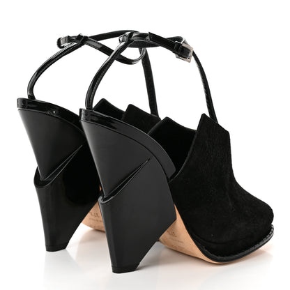 Jimmy Choo Suede Patent Kascade T-Strap Wedge Sandal 37.5 Black 4 of 9