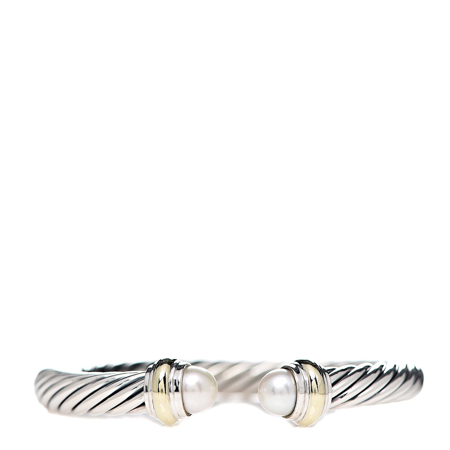 Sterling Silver 14K Yellow Gold Pearl 7mm Cable Classics Bracelet