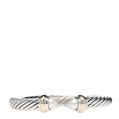 David Yurman Sterling Silver 14K Yellow Gold Pearl 7mm Cable Classics Bracelet 1 of 4
