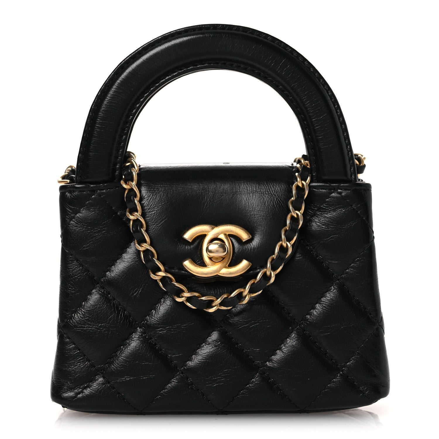 Chanel Shiny Aged Calfskin Quilted Mini Nano Kelly Shopper Black 1 of 13