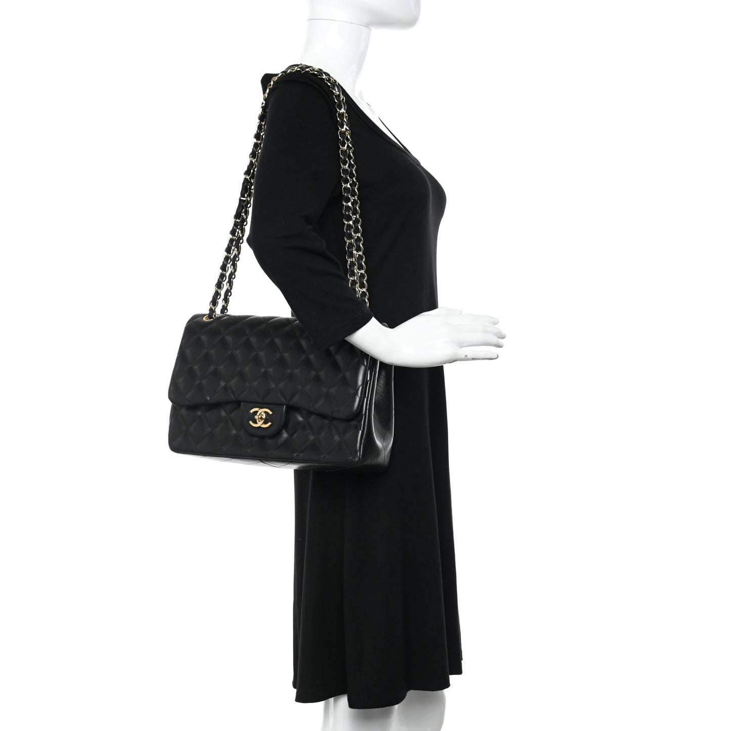 Lambskin Quilted Jumbo Double Flap Black