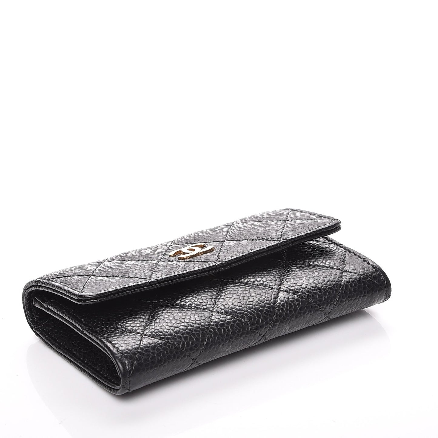 Caviar Quilted Flap Card Holder Black