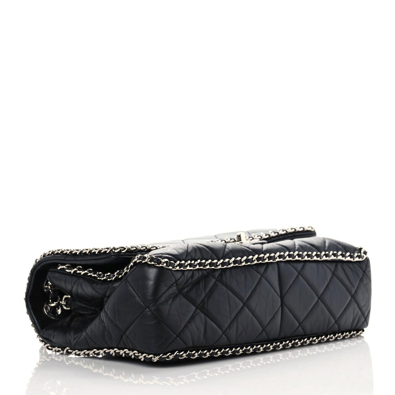 Chanel Crumpled Calfskin Quilted Large Chain All Over Flap Bag Black 4 of 15