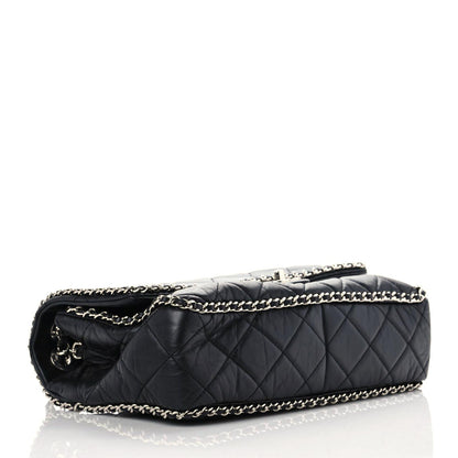 Chanel Crumpled Calfskin Quilted Large Chain All Over Flap Bag Black 4 of 15