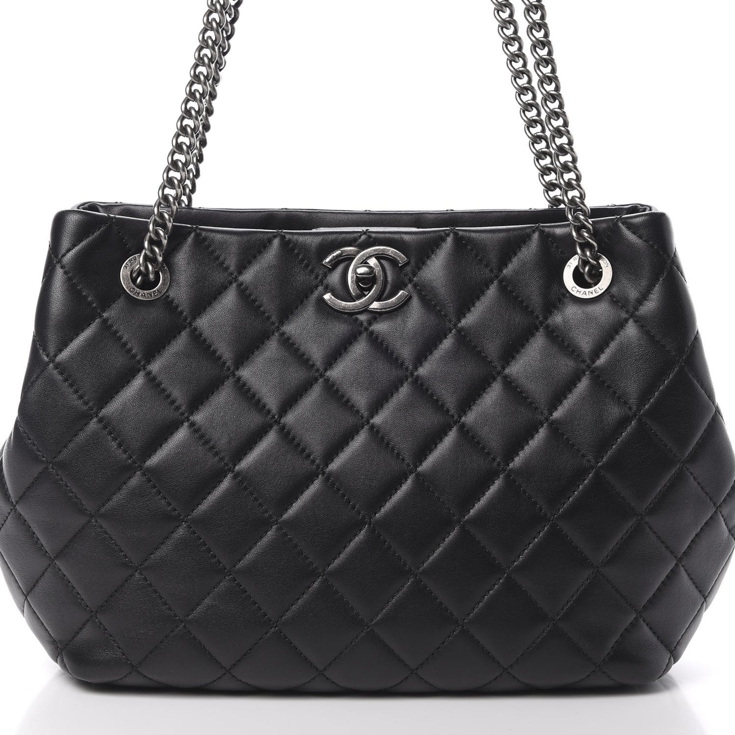 Lambskin Quilted Accordion Tote Black