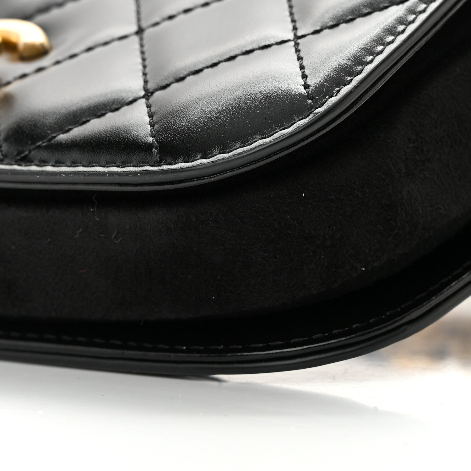 Chanel Shiny Calfskin Quilted Suede Goatskin Belt Bag Black 10 of 13