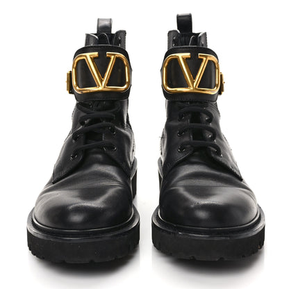 Valentino Garavani Calfskin Womens VLOGO 35mm Combat Boots 40 Black 2 of 9