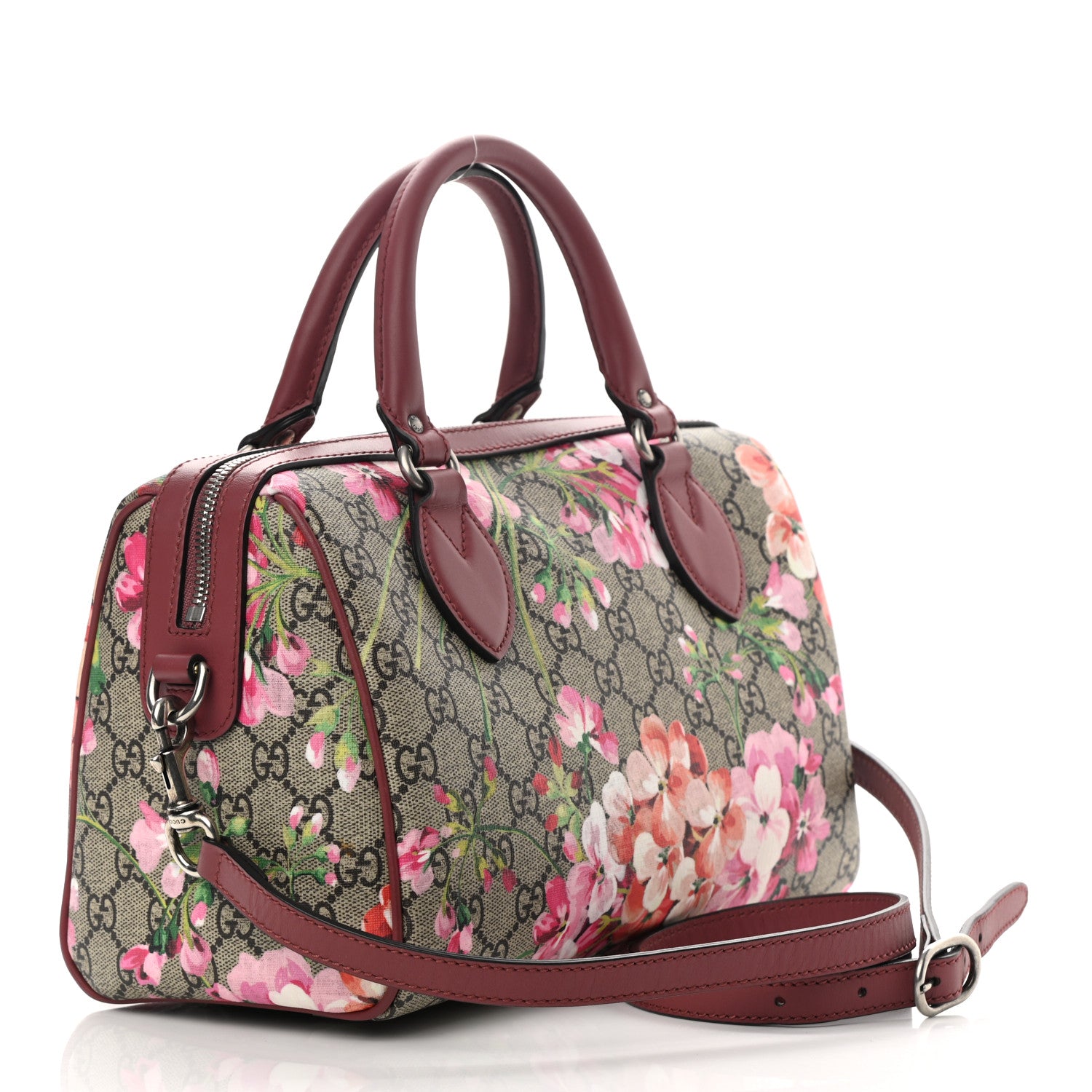 Gucci GG Supreme Monogram Blooms Small Boston Beige Multicolor Dry Rose 3 of 10