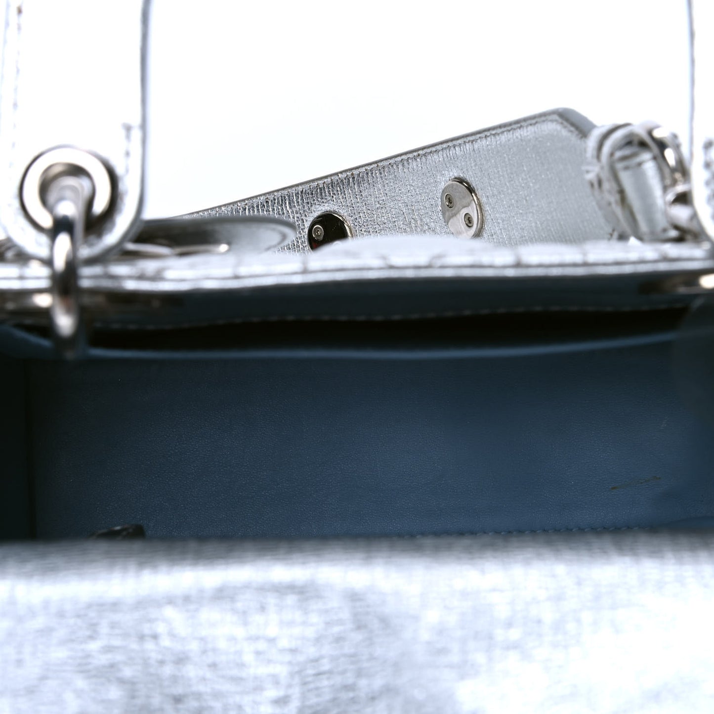 Metallic Grained Calfskin Cannage Small Lucky Badges My Lady Dior Silver