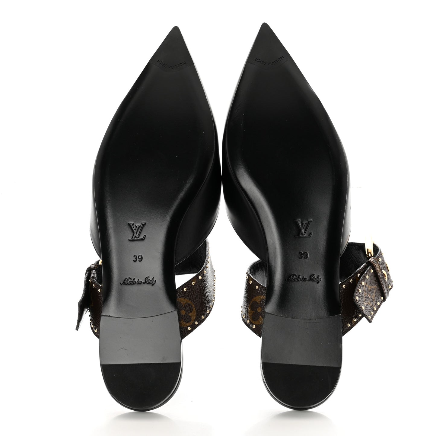 Monogram Studded Sofia Flat Mules 39 Black