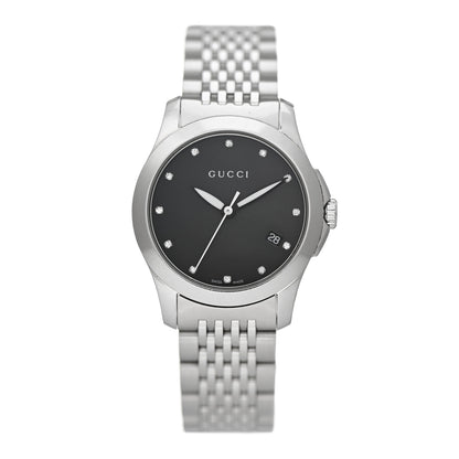Gucci Stainless Steel Diamond Black Mother of Pearl 27mm G-Timeless Quartz Watch 1 of 5