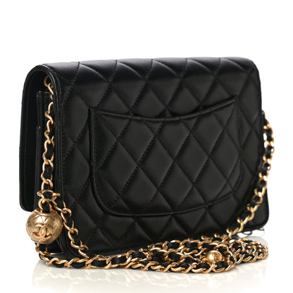 Chanel Lambskin Quilted CC Pearl Crush Wallet on Chain WOC Black 3 of 16