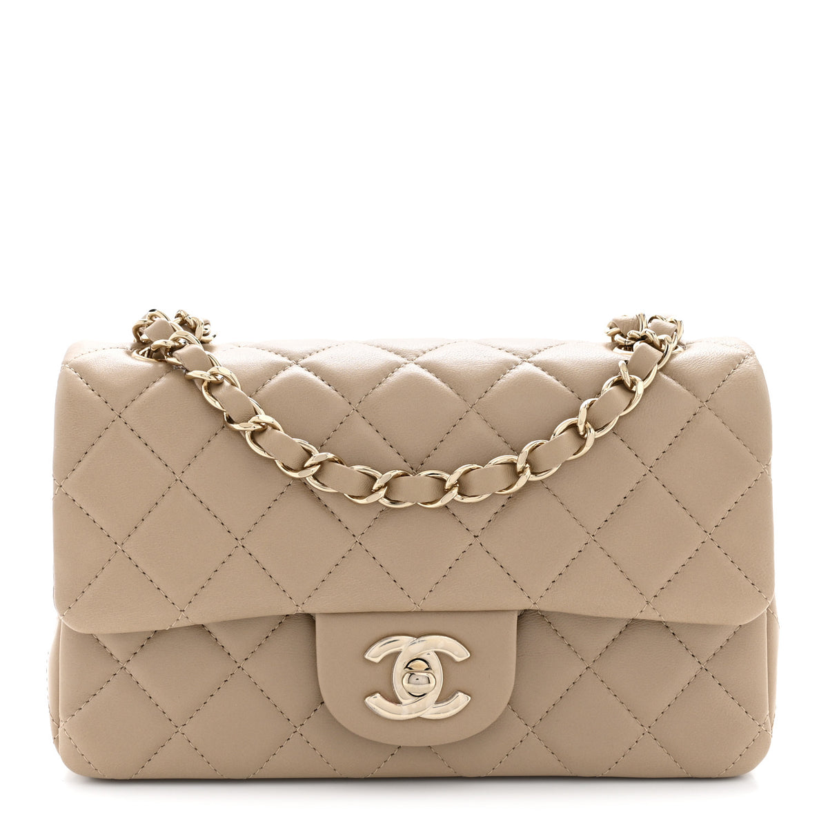 Chanel Lambskin Quilted Mini Rectangular Flap Beige 1 of 10