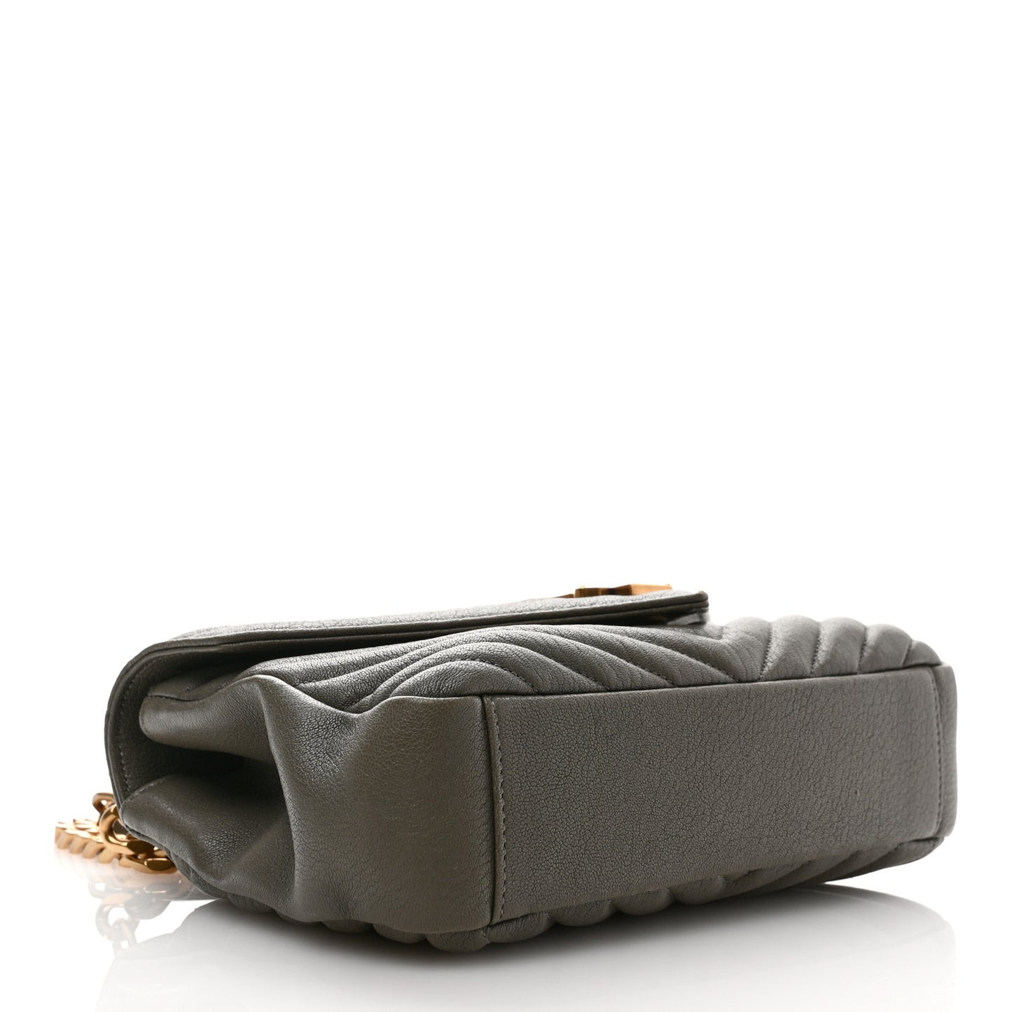 Sheepskin Matelasse Chevron Monogram Medium College Bag Grey Kaki