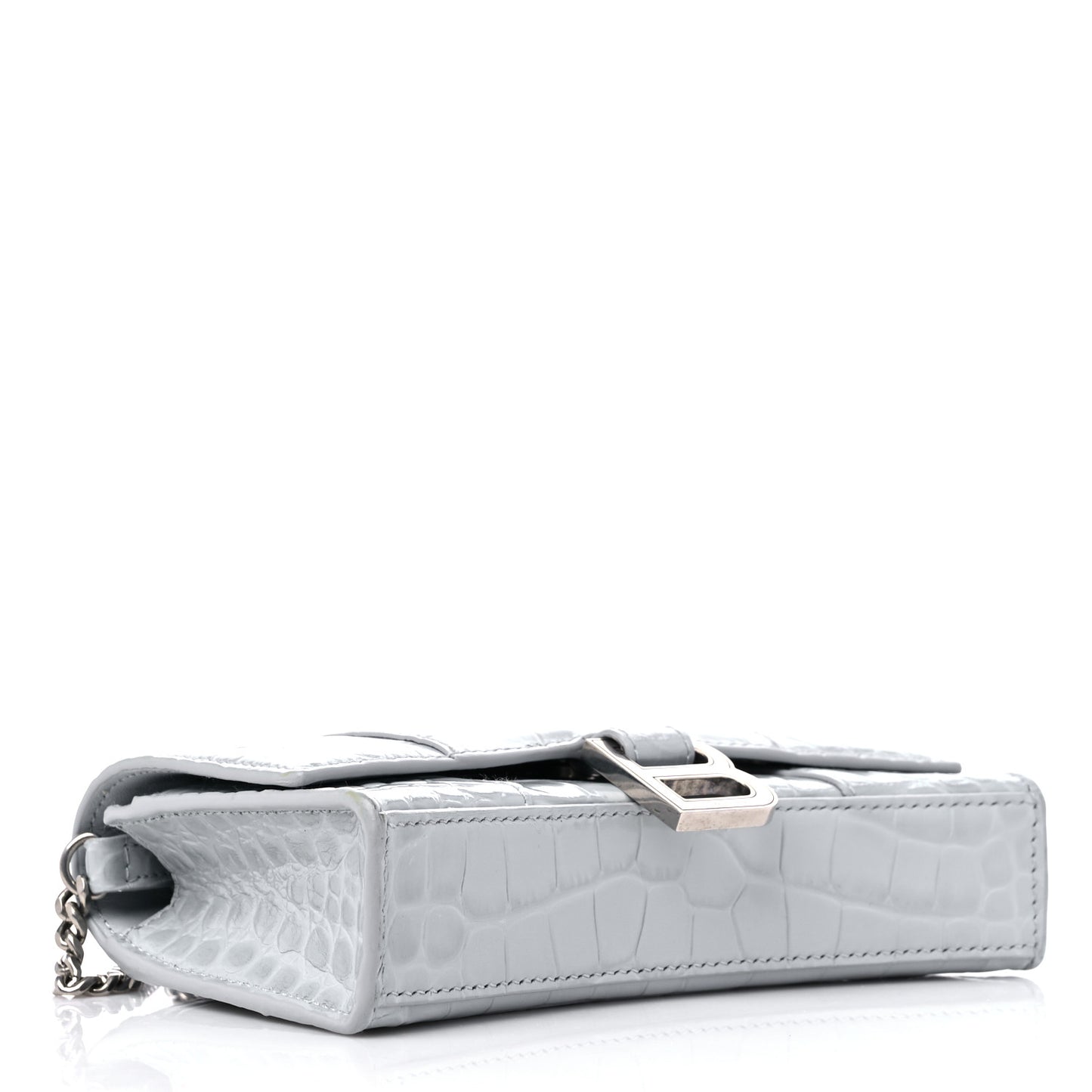 Shiny Calfskin Crocodile Embossed Hourglass Chain Bag Ash Blue