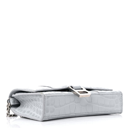 Balenciaga Shiny Calfskin Crocodile Embossed Hourglass Chain Bag Ash Blue 4 of 10