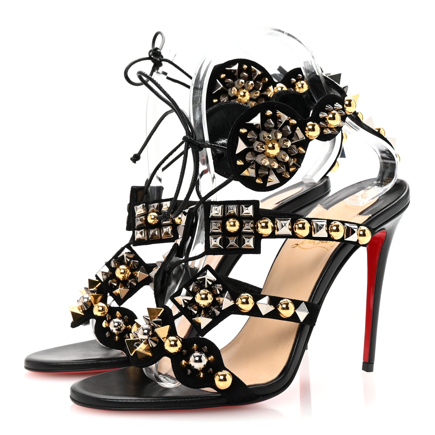 Shiny Nappa Studded Kaleikita 100 Sandals 38.5 Black