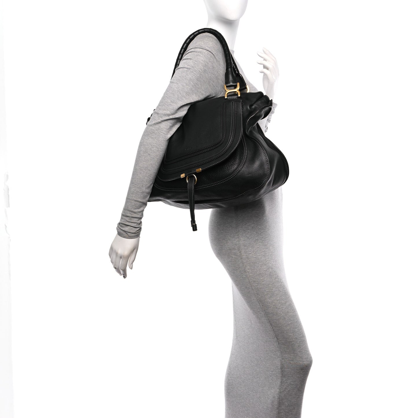 Calfskin Large Marcie Satchel Black