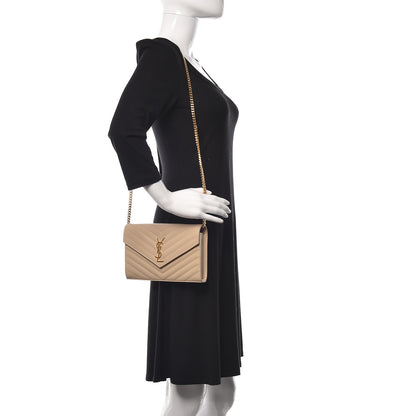 Saint Laurent Grain De Poudre Matelasse Chevron Monogram Chain Wallet Nude Powder 2 of 11