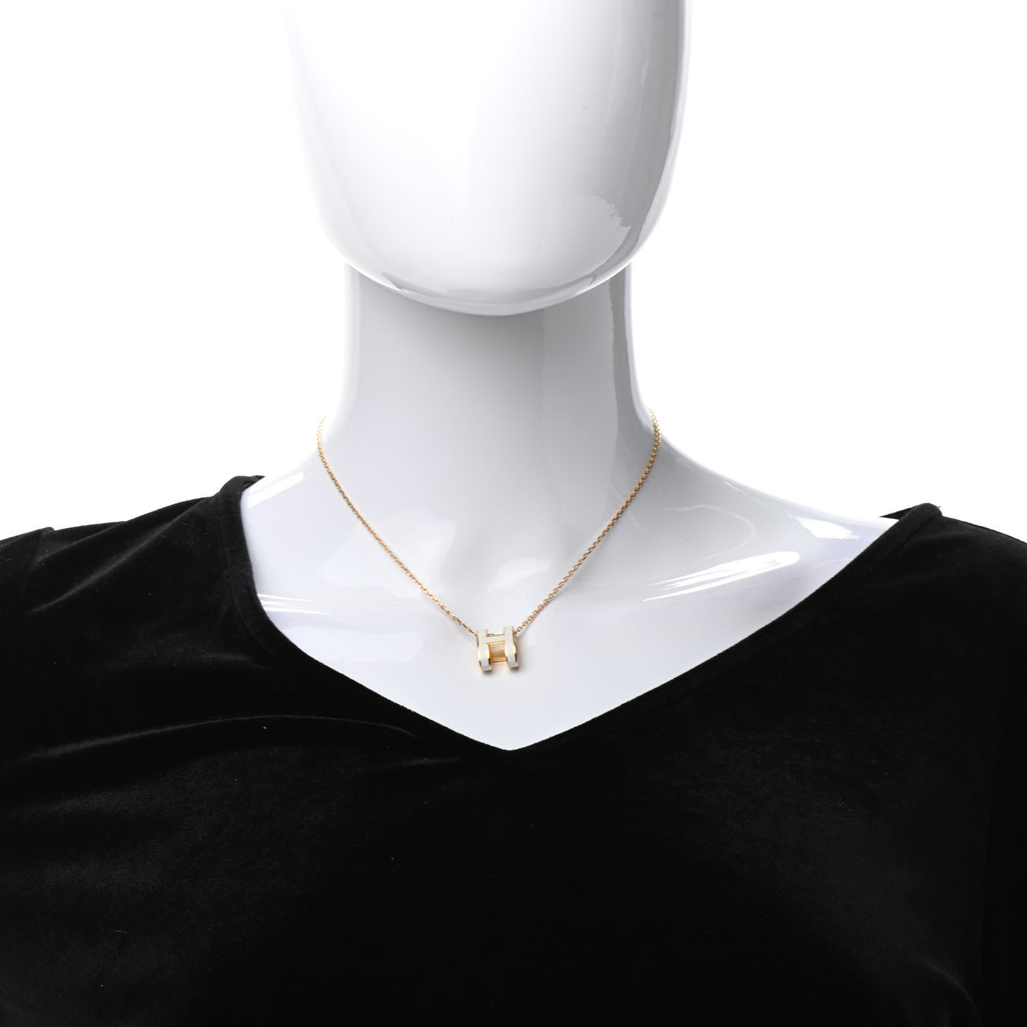 Hermes Lacquered Gold Pop H Pendant Necklace White 2 of 7