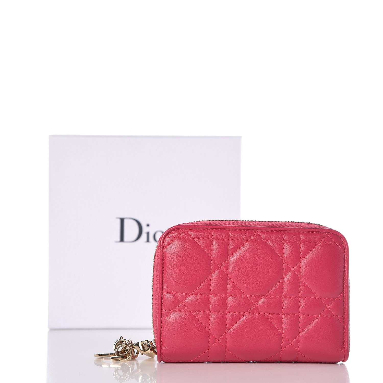 Christian Dior Lambskin Cannage Mini Lady Dior Zip Portemonnaie Fuchsia 8 of 8