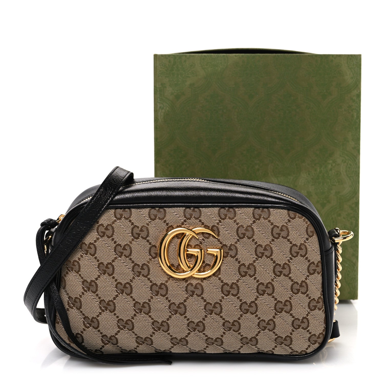 Gucci Monogram Matelasse Diagonal Small GG Marmont Chain Shoulder Bag Beige Black 11 of 11