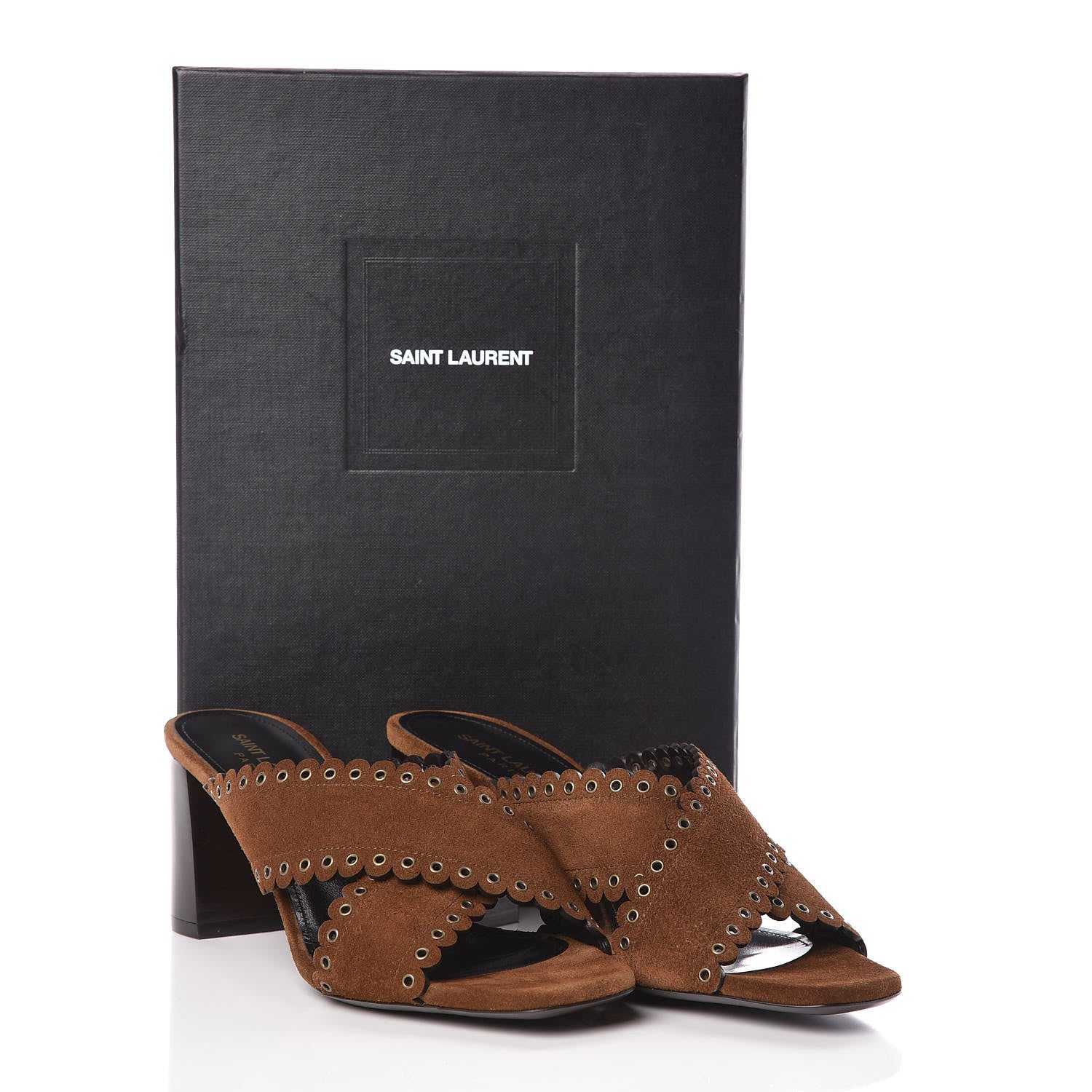 Saint Laurent Suede Eyelet LouLou 70 Mules 38 Land 8 of 8