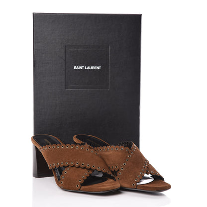 Saint Laurent Suede Eyelet LouLou 70 Mules 38 Land 8 of 8