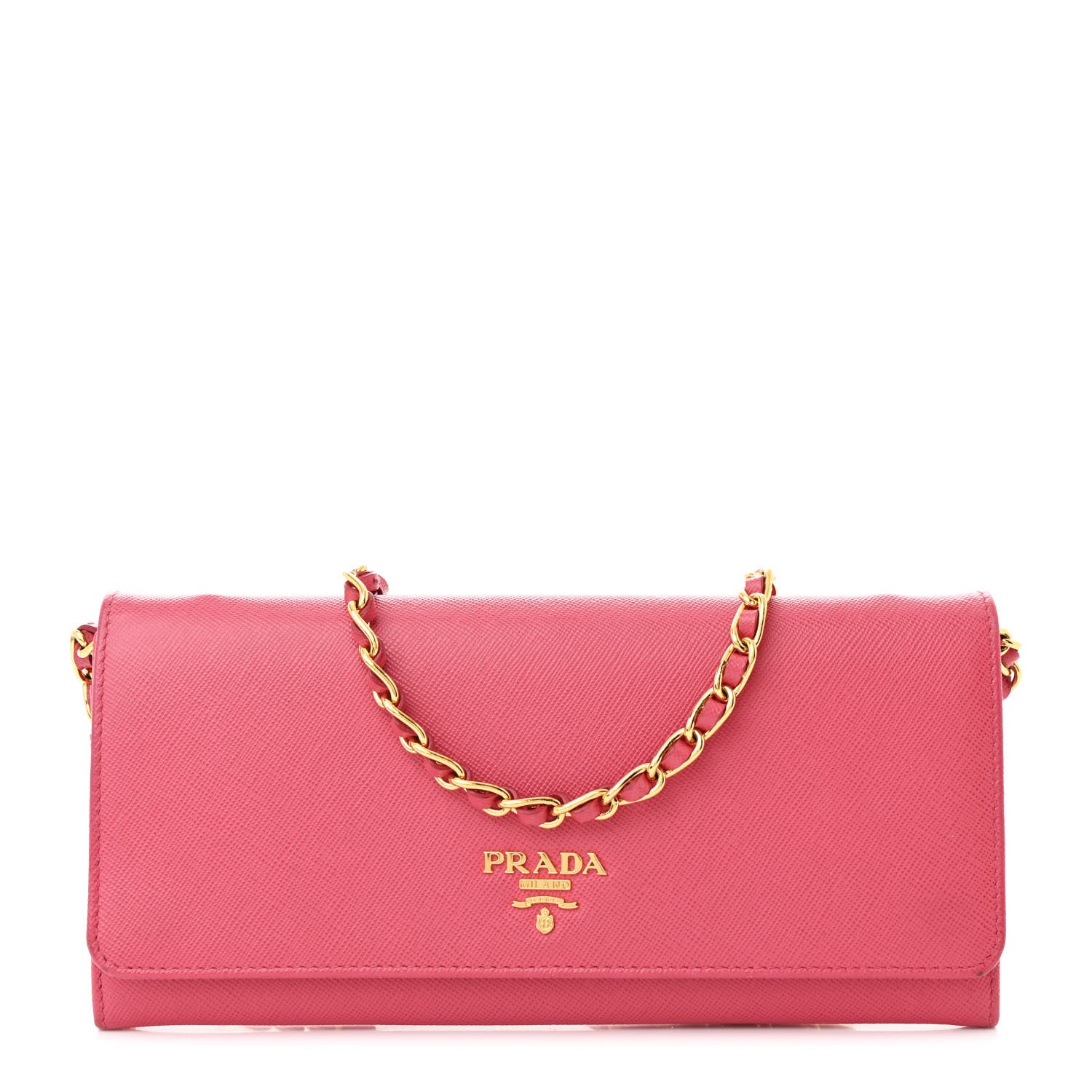 Prada Saffiano Metal Oro Chain Wallet Peonia 1 of 11