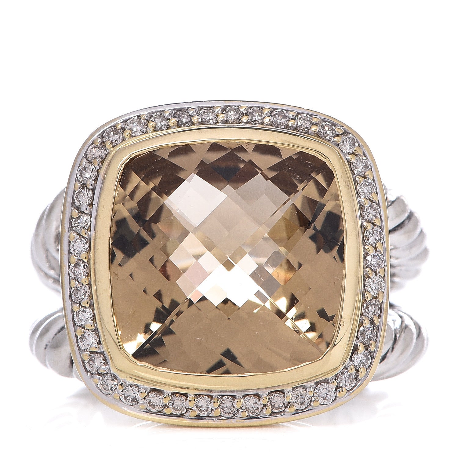 David Yurman Sterling Silver 18K Yellow Gold Diamond Champagne Citrine 14mm Albion Ring 54 7 1 of 6