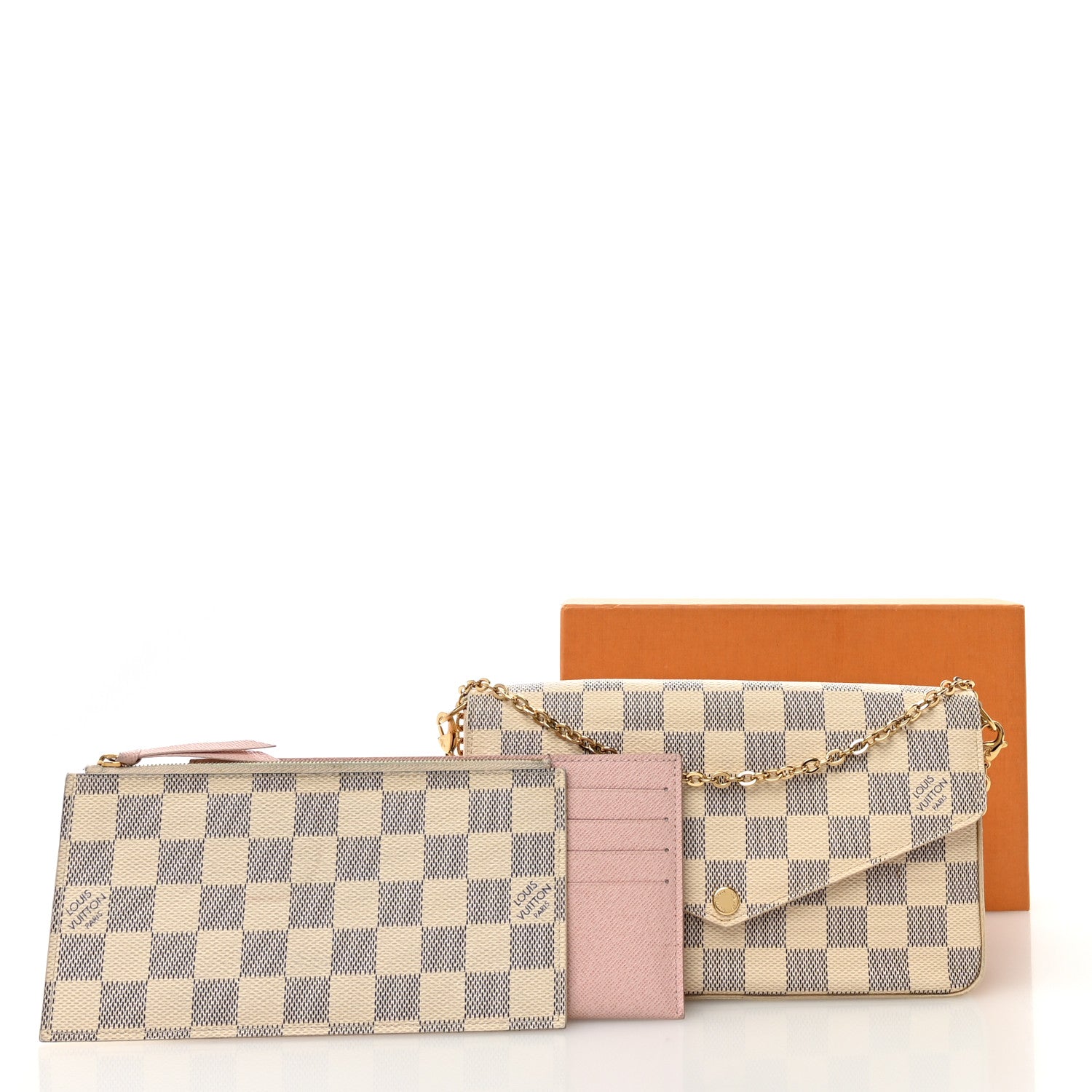 Louis Vuitton Damier Azur Pochette Felicie Chain Wallet Rose Ballerine 14 of 14