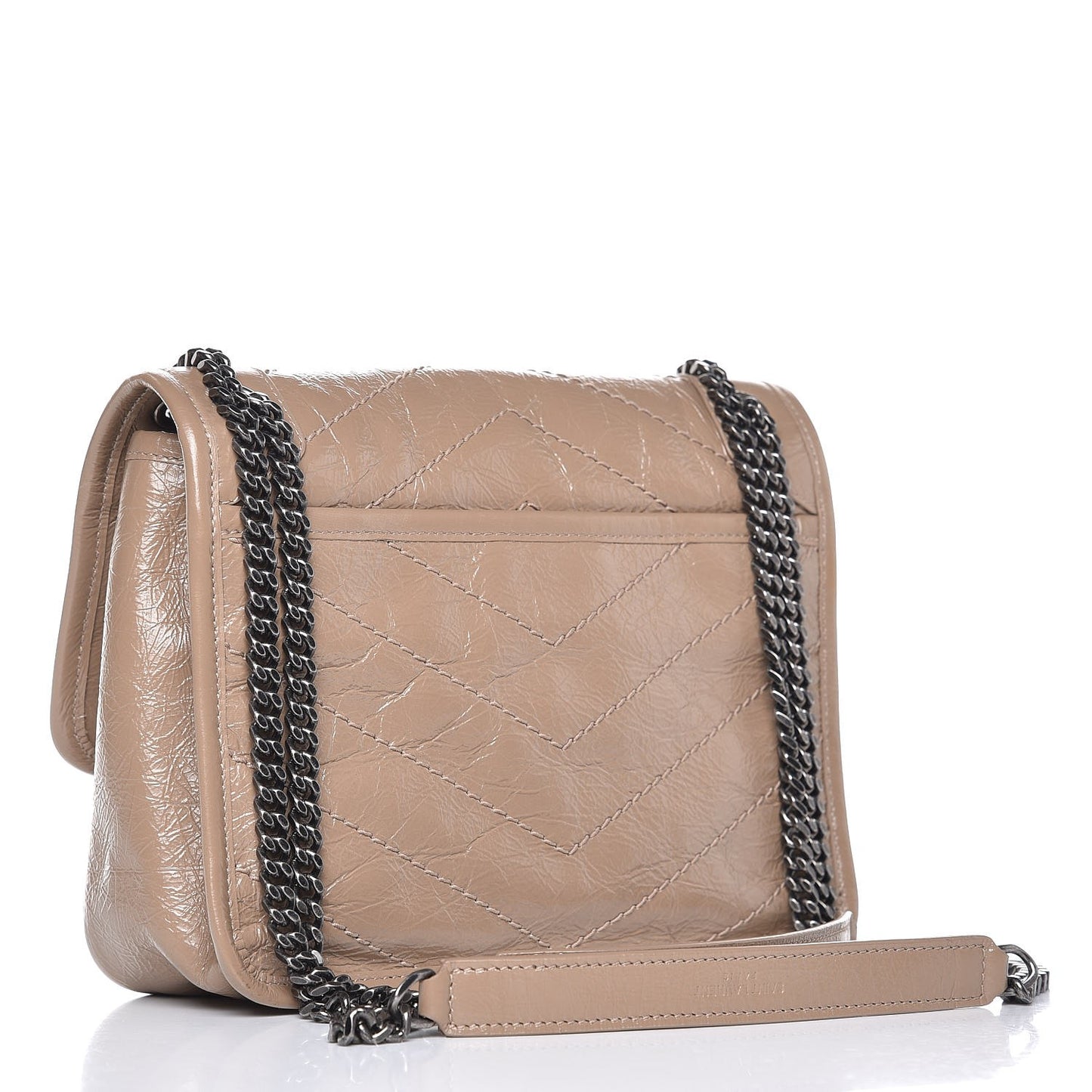 Crinkled Calfskin Matelasse Monogram Baby Niki Chain Satchel Light Taupe
