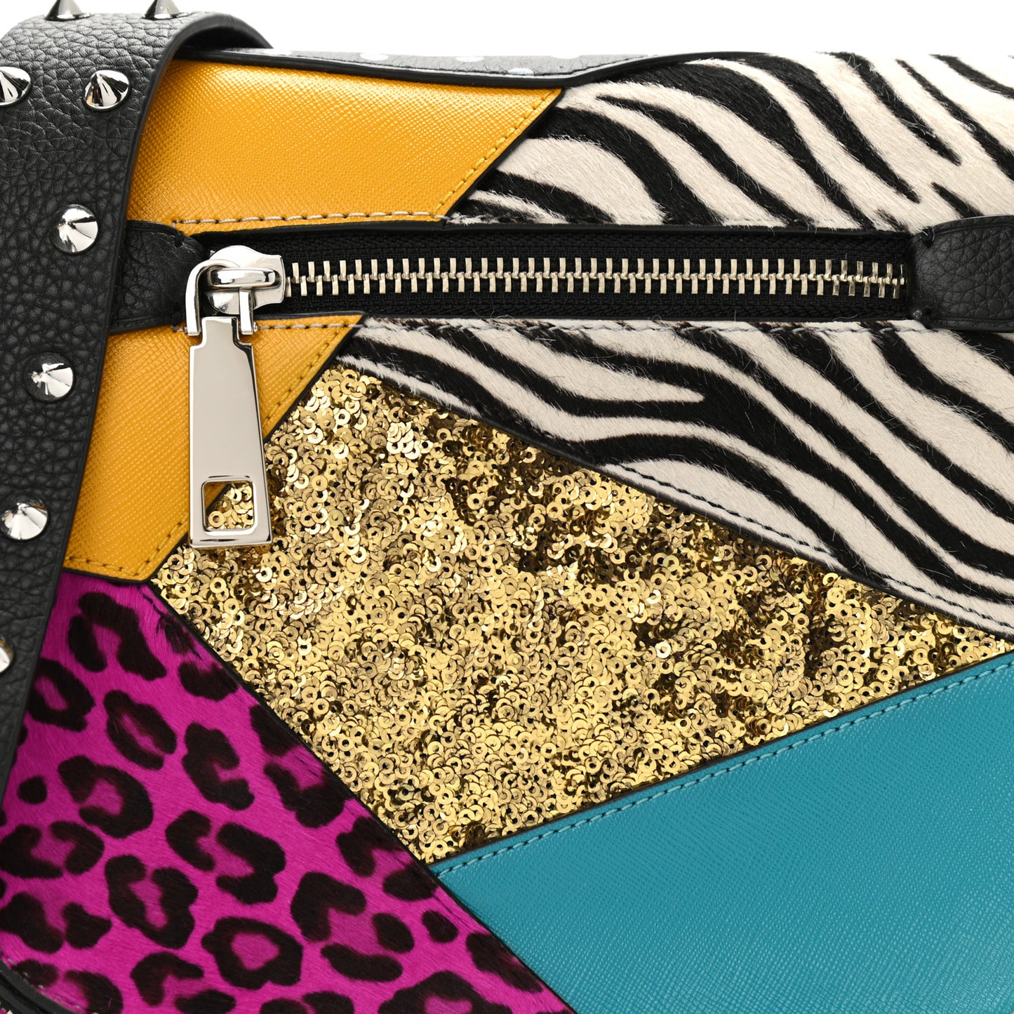 Calfskin Print Nomad Patchwork Saddle Bag Black Multicolor