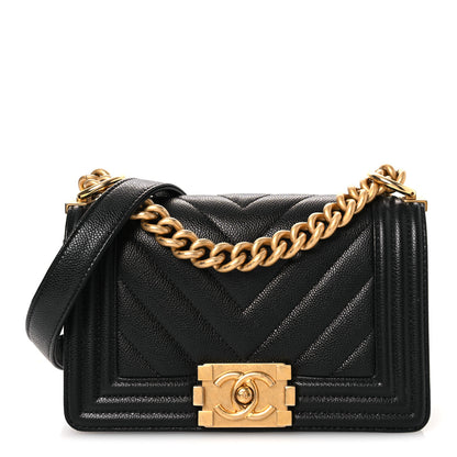 Chanel Caviar Chevron Quilted Small Boy Flap Black 1 of 15