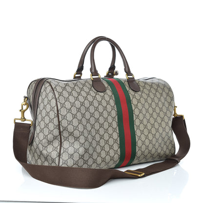 Gucci GG Supreme Monogram Textured Dollar Calfskin Web Medium Ophidia Carry-On Duffle Bag Beige Ebony New Acero 3 of 9