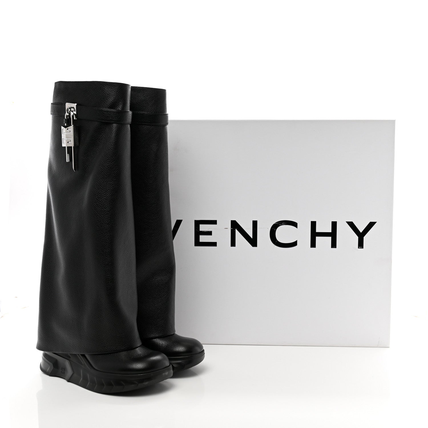 Givenchy Grained Calfskin Shark Lock Biker Knee Boots 38 Black 8 of 8