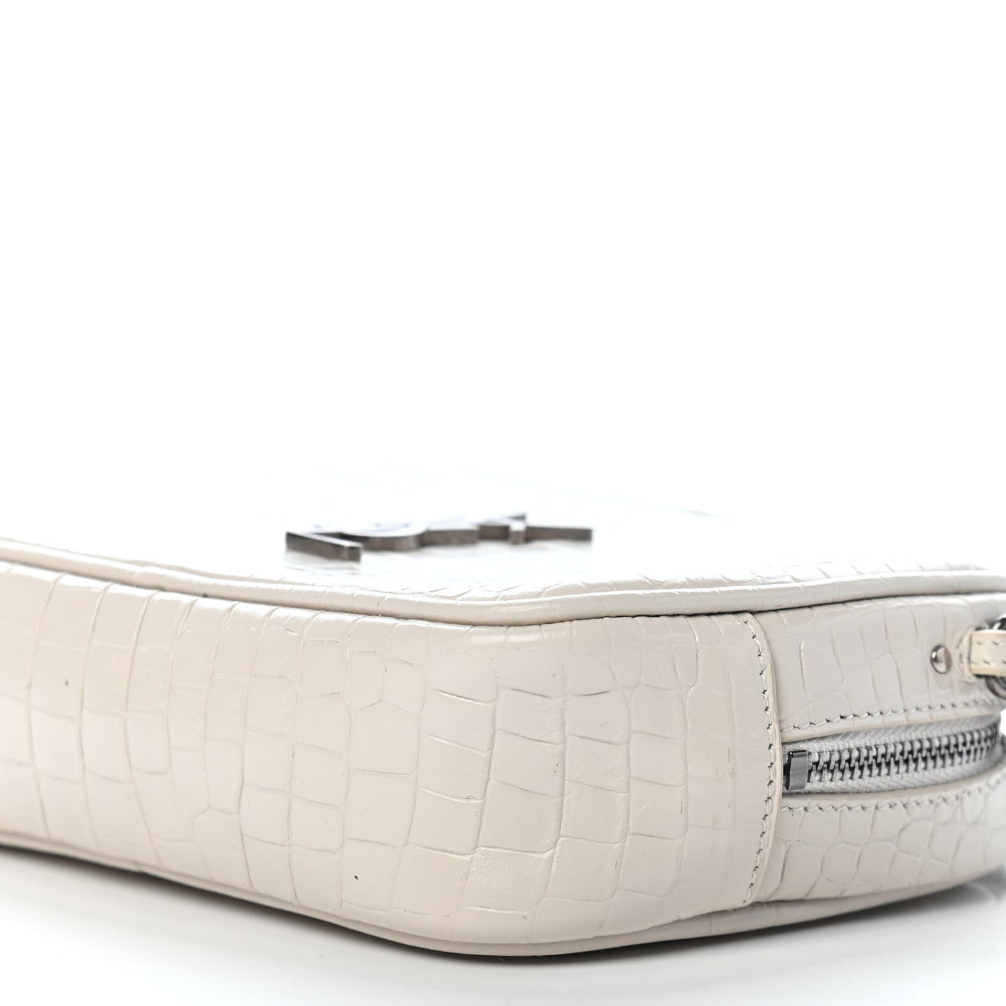 Calfskin Crocodile Embossed Monogram Mini Lou Camera Bag Crema Soft