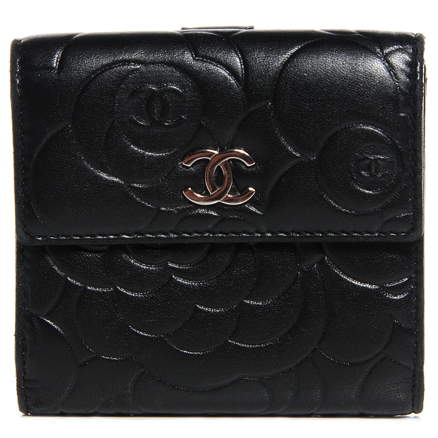 Lambskin Camellia French Wallet Black