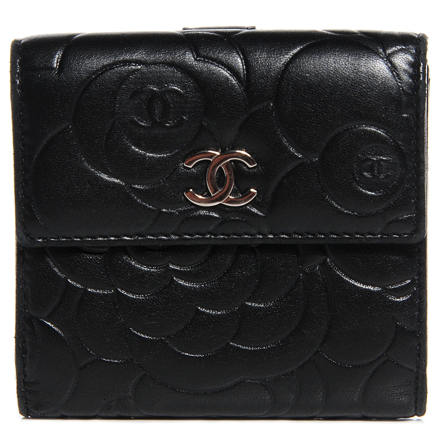 Chanel Lambskin Camellia French Wallet Black 1 of 7
